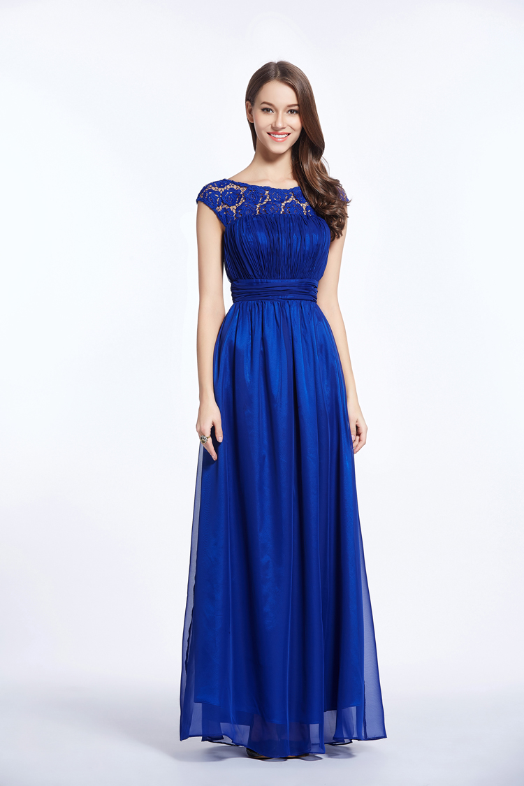 Gmisy Royal Blue High Waist Chiffonandlace Dress Boat Neck Open Back Sexy Prom Gowns On Luulla 2450