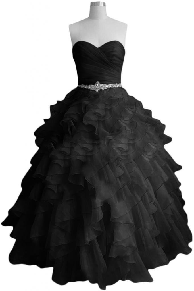 Amazing Black Ball Gown Prom Dresses Sweetheart Organza Ruffles Floor